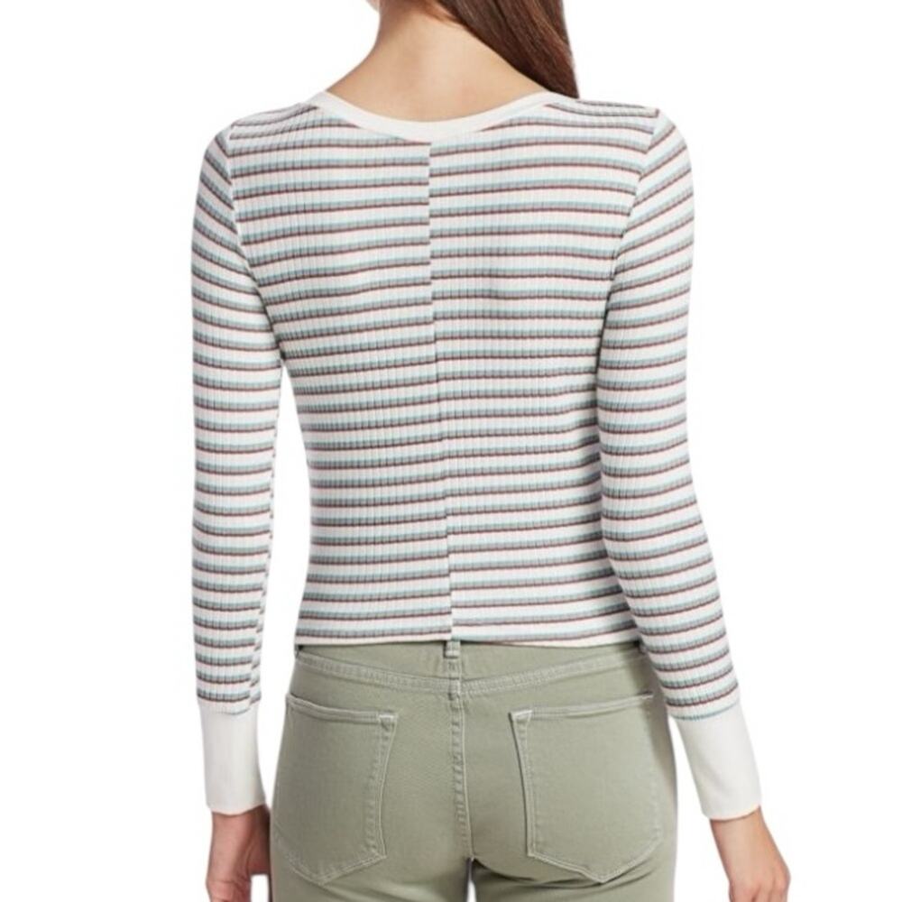 Frame Cropped Stripe Knit Top size XS White Brown Green - Picture 3 of 9
